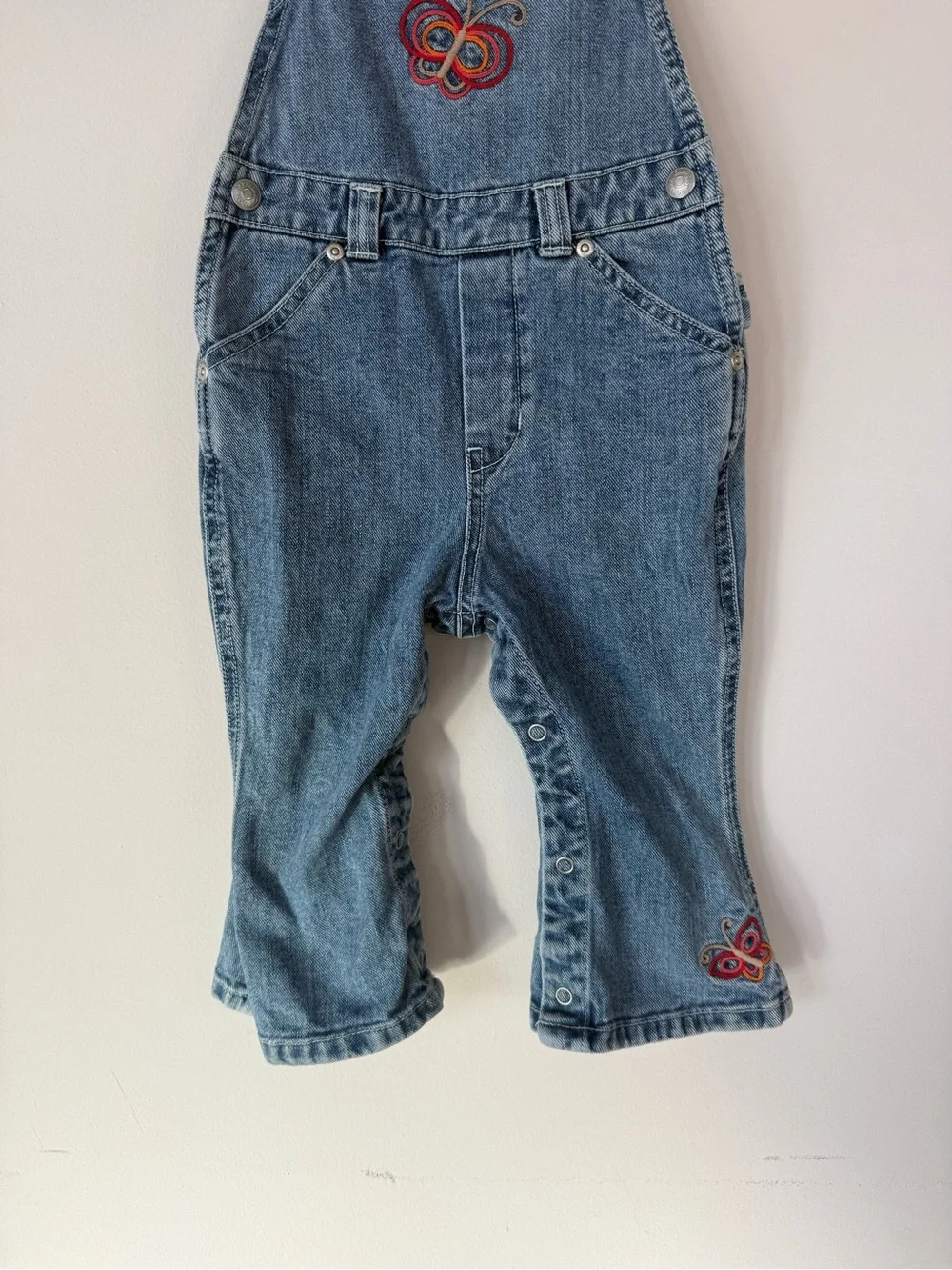 Vintage Y2K Baby Gap Denim Jean Butterfly Embroidered Overall Pants 18-24 Months